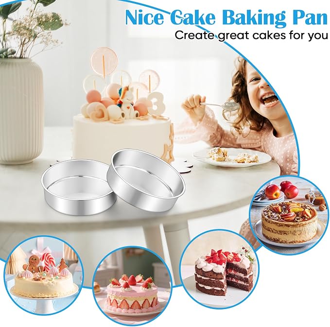 TeamFar 7 Inch Cake Pan, Stainless Steel Round Layer Cake Baking Pan Tin for Birthday Wedding, Non-Toxic & Heavy-Duty, Mirror Finish & Leak Proof, Oven & Dishwasher Safe