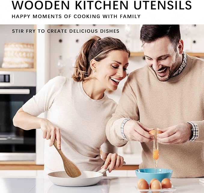 Wooden Spoons for Cooking, 4-Piece Wood Utensil Set Includes Slotted Spoon, Spoon & Wooden Spatula for Cooking – Acacia Wood Kitchen Utensil Set – 12 Inch Hardwearing Tools