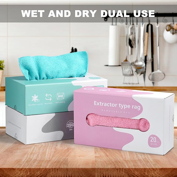 Luiruey Microfiber Cleaning Cloth Rags in A Box (20 Count) -7.9" x 7.9" Reusable Microfiber Towels for Cars - Edgeless Terry Towels,Small Microfiber Towel for Home, Kitchen (Geen)