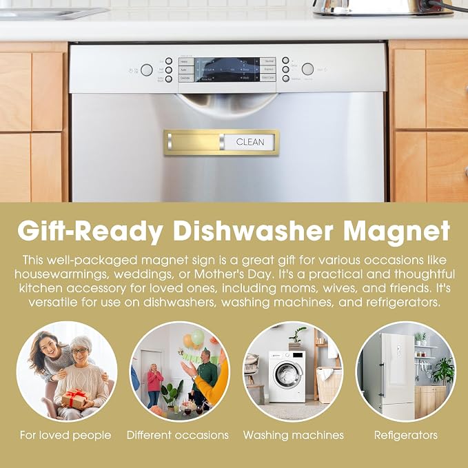 Clean Dirty Magnet for Dishwasher, Premium 304 Stainless Steel Dishwasher Clean Dirty Sign, Modern Kitchen Decor Accessories Organization, Housewarming Gift for Women (Champagne Gold-03)
