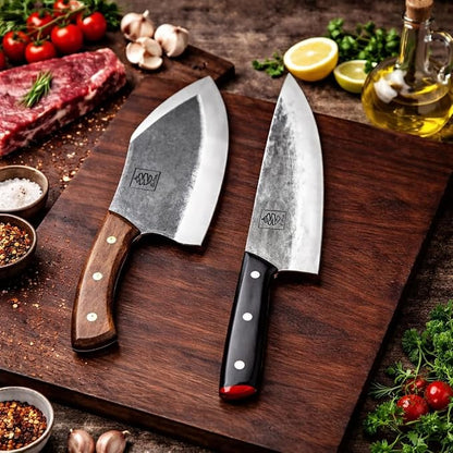 COOLINA Alpha Duo Knife Set - Lixy Cleaver & Tungsten XL Chef Knife, Hand-Forged High-Carbon Steel, Razor-Sharp, Full Tang, Ergonomic Handle