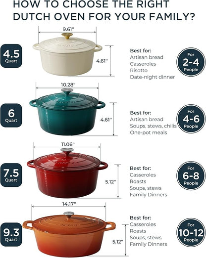 Enameled Cast Iron Dutch Oven - 9.3QT Dutch Oven Pot with Lid & Cotton Potholders - Heavy-Duty Non Stick Casserole Pot for Braising, Stews, Roasting, Baking, Suitable for All Stovetops, Gentle Pink