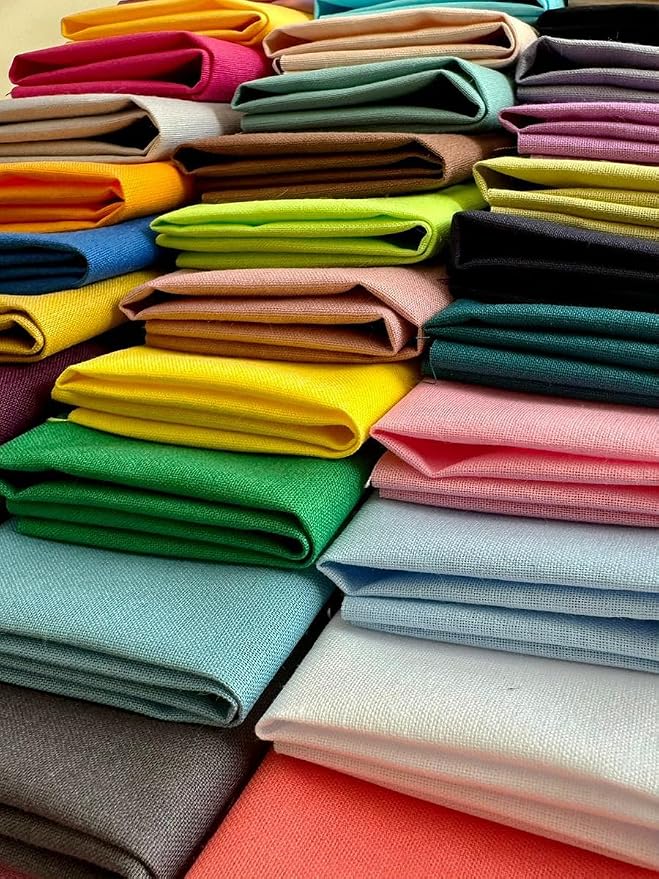 Solid Color Cotton Fabric Bundle – 50 Pre-Cut Squares (20×20 cm / 8×8 inch), 100% Cotton, 120 GSM, Made in Türkiye