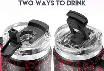 Meoky 32 oz Tumbler with Handle, Insulated Tumbler with Lid and Straw, Stainless Steel Travel Mug, Keeps Cold for 24 Hours, 100% Leak Proof, Fits in Car Cup Holder (Heart)