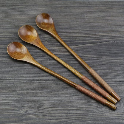 Brown Small Wooden Spoons, Small Soup Spoons Serving Spoons Wooden Teaspoon for Coffee Tea Jam Bath Salts Dessert Cake Ice Cream Antipasto Cappuccino, Cooking Utensils, Long Handle