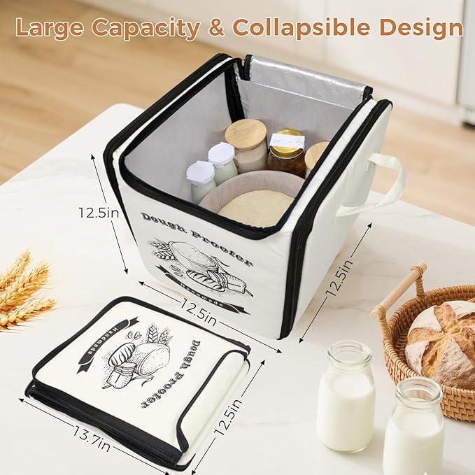 Homelove Folding Bread Proofing Box, 65-125℉ Temp Control & 24H Timer, Dough Proofer with Humidity Meter & Metal Rack, Collapsible Fermentation Box for Sourdough, Pizza, Yogurt, Kombucha