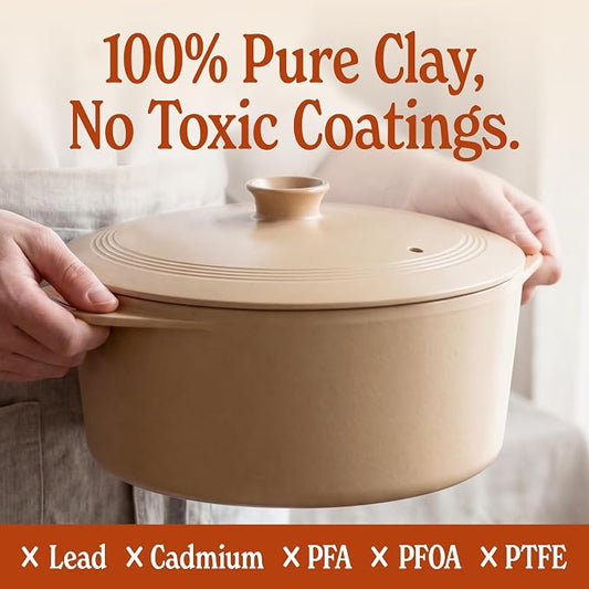 MAGNIFIQUE Slow Cooker, 4.5 Quart 8-in-1 Clay Pot Multi-Cooker, Non-Toxic Slow Cooker with Removable Clay Pot, for Rice, Pasta, Steam & Proof, Nonstick, Oven Safe Pot to 500°F, Brown