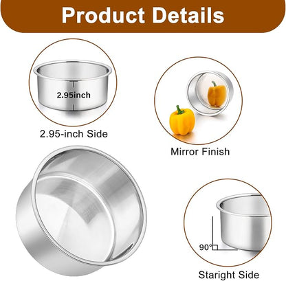 P&P CHEF 6 Inch Cake Pans Set, Round Baking Pan Stainless Steel Layer Birthday Wedding Cake Oven Pans, Non Toxic & Heavy Duty, Deep Side & Mirror Finish, Dishwasher Safe, (4Pcs)