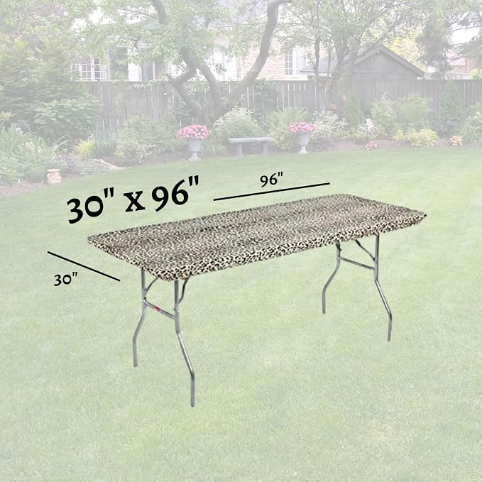 Kwik-Covers 8' Rectangle Plastic Table Covers 30" x 96", Bundle of 5 (Leopard)