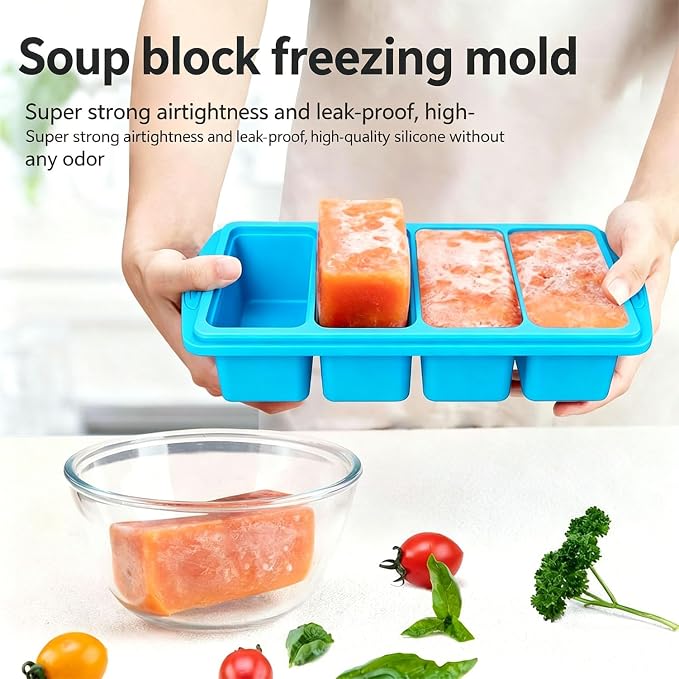 2 Pack Silicone Freezer Molds with Lids,1Cup&2Cup Silicone Freezer Tray with Lids for Meal Prep - Makes 6 Perfect Portions Cubes for Storing 500mL/250mL Ice Cube,Soup,Sauces,Leftovers and More