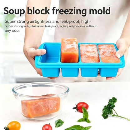 2 Pack Silicone Freezer Molds with Lids,1Cup&2Cup Silicone Freezer Tray with Lids for Meal Prep - Makes 6 Perfect Portions Cubes for Storing 500mL/250mL Ice Cube,Soup,Sauces,Leftovers and More