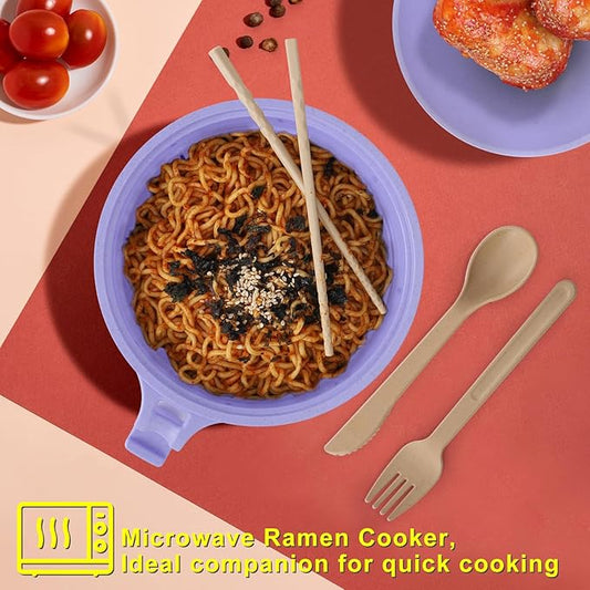 Ramen Bowl Set, Ramen Cooker 33 oz, Ramen Bowls with Chopsticks and Spoon, Microwave Pasta Cooker, Ramen Bowl Microwave Gift College Dorm Essentials for Girls Guys (Purple)