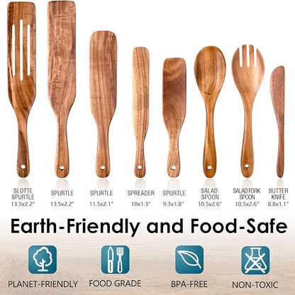 HOWHONG Wooden Spatula Spurtle Set for Cooking, Acacia Wood Kitchen Utensils, Premium Handmade Spurtles for Nonstick Cookware, Heat Resistant, Smooth Finish, Comfortable Grip, 8 Piece