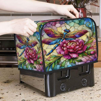 Flower Dragonfly Toaster Cover 2 Slice Wide Slot Washable Toaster Covers | Rainbow Art Dust and Fingerprint Protection Bread Maker Covers for Kitchen Accessories Decor Bakeware Women Gift