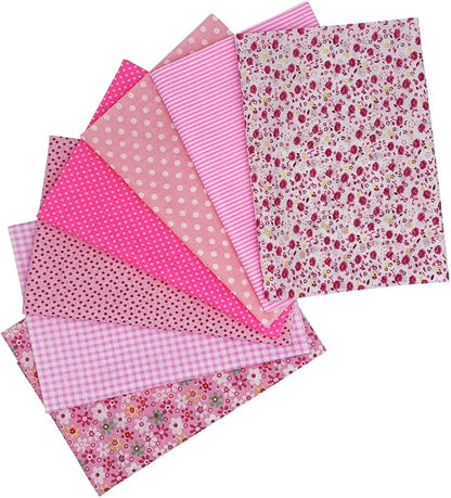 7PCS Cotton Craft Hobby Fabric 50x50CM Quilting Fabric Squares Bundle Different Patterns Printed Handmade Cloths for Arts Sewing Patchwork DIY Scrapbooking Tissue (Pink)