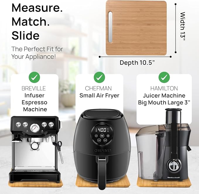 Ibyx Elegant Appliance Slider - Sliding Tray for Coffee Maker & Heavy Kitchen Appliances, Easy Slide, Made of Premium Bamboo, Space-Saving Kitchen Organizer, 40 lb Capacity, Natural - 13 x 10.5 Inch