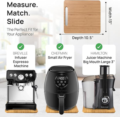 Ibyx Elegant Appliance Slider - Sliding Tray for Coffee Maker & Heavy Kitchen Appliances, Easy Slide, Made of Premium Bamboo, Space-Saving Kitchen Organizer, 40 lb Capacity, Natural - 13 x 10.5 Inch
