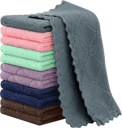 Homaxy Dish Cloths 12 Pack-7" x 9", Coral Velvet Microfiber Cleaning Cloth, Nonstick Oil Fast Dry Dishcloths