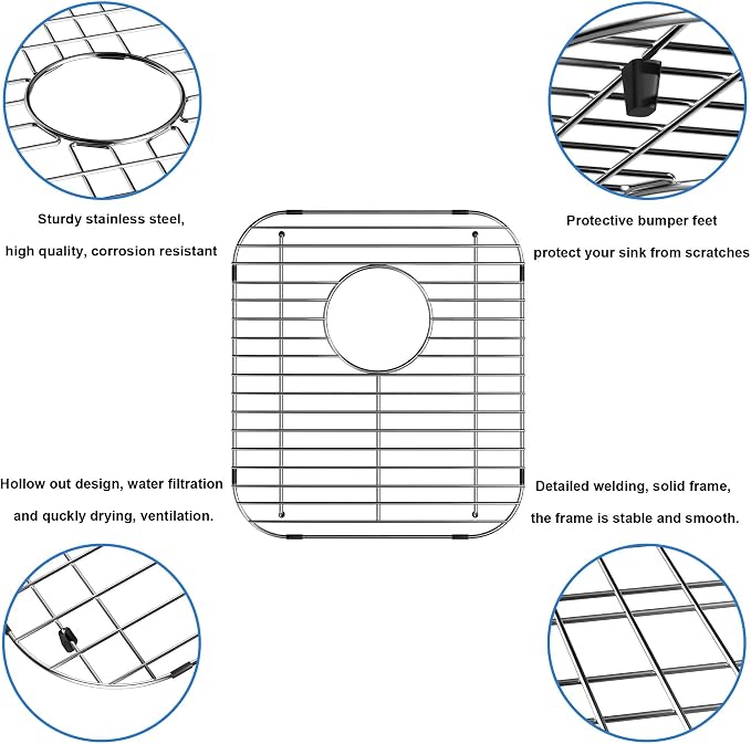 Sink Bottom Grid Protector 13.2"L X 11.6"W, Stainless Steel Sink Grate for Kitchen, Universal Metal Sink Drying Rack with Rear Drain for Double Bowl Sink, 2PCS