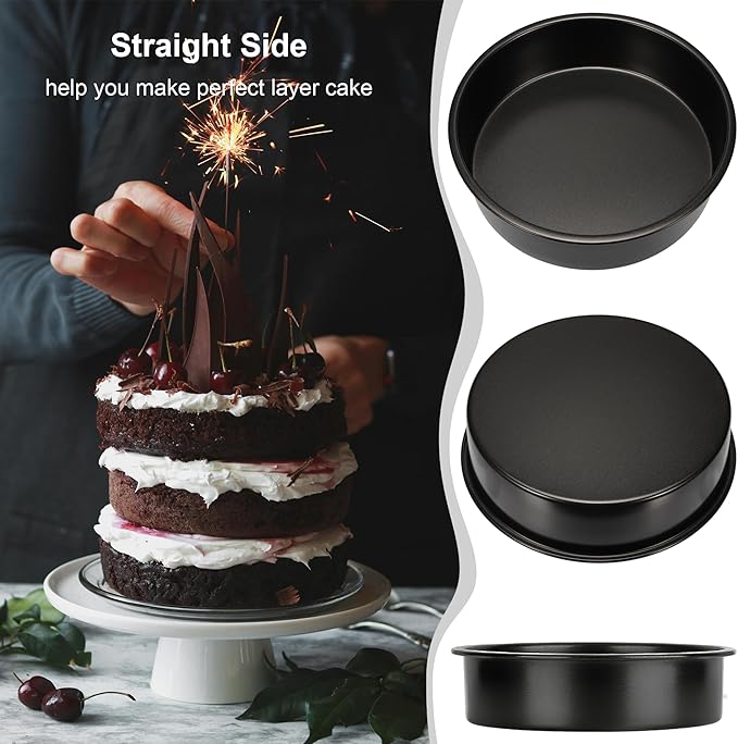 10 Inch Cake Pan Set of 2, Nonstick Round Cake Pans with 60PCS Pre-cut Parchment Paper for Christmas Birthday Thanksgiving, Circle Cake Pan for Baking Layer Cakes Deep-Dish Pizza Pie, Dishwasher Safe