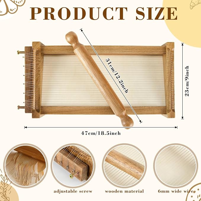 SiliFine Chitarra Cutter Italian Pasta with Rolling Pin Guitar Board Making Tool Pasta Machine for Spaghetti, Lasagna (Wood Color,Acacia Wood)