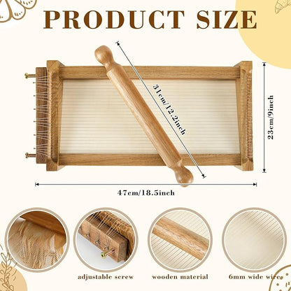 SiliFine Chitarra Cutter Italian Pasta with Rolling Pin Guitar Board Making Tool Pasta Machine for Spaghetti, Lasagna (Wood Color,Acacia Wood)