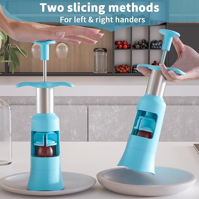 Newness Grape Cutter for Toddlers 1-3 with 2 Straw Brushes & 2 Types of Slicing Tomato Slicer Blueberry Cherry Grape Quarter Cutter Kitchen Gadgets for Salad Pasta Cake Decoration (Blue)