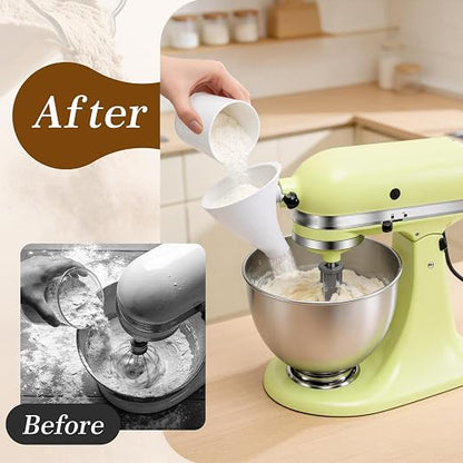 White Flour Funnel for Kitchen Aid Mixer, Stand Mixer Accessories for 5 Qt Tilt-Head Models, Compatible with KitchenAid Artisan KSM150, Easy Pour Attachment, Dishwasher Safe Baking Tool