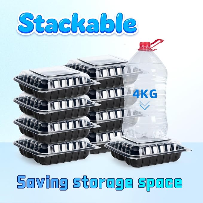 YANGRUI 25 Pack 34oz 8" 3-Compartment Togo Container Shrink-Wrapped No Wash | Ready to Use Anti-Fog Lid | Leakproof BPA-Free PP | Microwave & Freezer Safe for Cold Brew Salad, Hotel Catering & Meal Prep