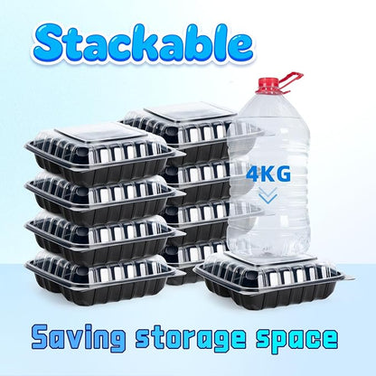 YANGRUI 25 Pack 34oz 8" 3-Compartment Togo Container Shrink-Wrapped No Wash | Ready to Use Anti-Fog Lid | Leakproof BPA-Free PP | Microwave & Freezer Safe for Cold Brew Salad, Hotel Catering & Meal Prep