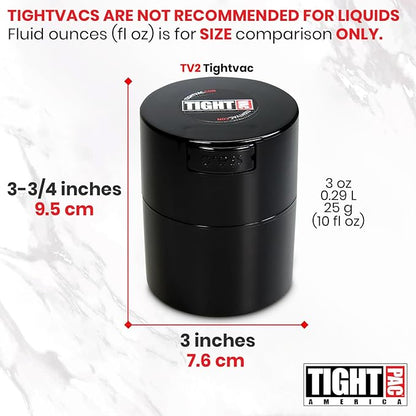 Tightvac 1/2 to 3 Ounces Airtight Herb Storage Container - Patented Vacuum Seal, Storage for Herbs, Coffee, Tea, Spices, Dry Goods - Small Odor Resistant Container, Black