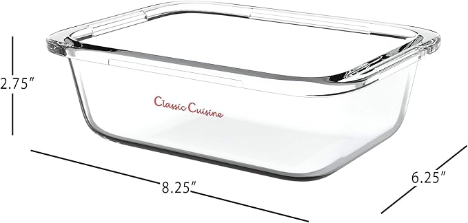 Classic Cuisine Glass Food Storage Containers-5, One Compartment Portion Control Meal Prep Glassware with Snap Shut Lids-Microwave, Dishwasher Safe Clear