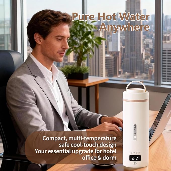 Travel Kettle, Portable Electric Kettle with 4 Temperature Controls, 304 Stainless Steel with Auto Shut-off & Leak Proof, Beige(120V)