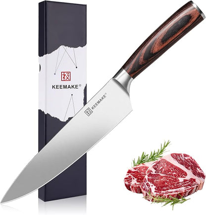 KEEMAKE Chef Knife - 8 Inch High Carbon Stainless Steel Kitchen Knife with Ergonomic Handle, Professional Kitchen Gadgets with Gift Box for Men and Women, Father Day Gifts