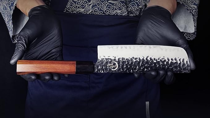 7 Inch Nakiri Chef Knife AUS10 3-layer High Carbon Stainless Steel Vegetable Kitchen Knife, Hand Forged Professional Sharp Multipurpose Nakiri Knife(Rosewood Handle & Gift Box)