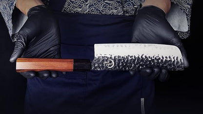 7 Inch Nakiri Chef Knife AUS10 3-layer High Carbon Stainless Steel Vegetable Kitchen Knife, Hand Forged Professional Sharp Multipurpose Nakiri Knife(Rosewood Handle & Gift Box)