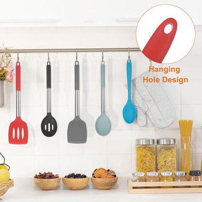 HARFINGTON 2Pcs Silicone Spoons, Heat Resistant Kitchen Cooking Utensil Spoon for Cooking, Mixing, Stirring and Serving, Red