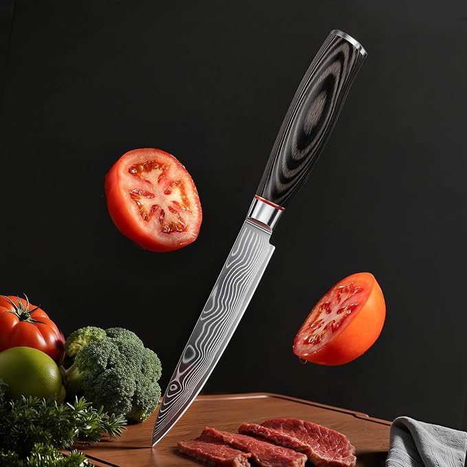 1 PCS Damascus Knife Set – 67-Layer High-Carbon Steel, Pro Chef/Slicing/Utility/Paring Knives & Cleaver, Rosewood Handle, for Home/Pro Chefs