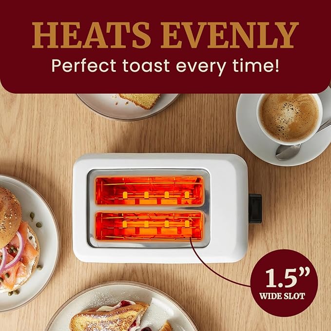 Elite Gourmet ECT-1027# Cool Touch Toaster, 7 Toast Settings Cancel Functions, Slide Out Crumb Tray, Extra Wide 1.5" Slots for Bagels Waffles Specialty Breads, Puff Pastry, Snacks, White