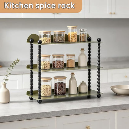 3-Tier Kitchen Countertop Organizer, Vintage Metal Spice Rack, Multi-Purpose Bathroom Counter Organizer, Rustic Countertop Storage Shelf for Mug, Cosmetics, Coffee Station and Vanity Decor