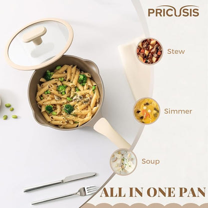 PRICUSIS Nonstick Saucepan with Lid, 2 Quart Sauce Pan, Healthy Sauce Pot with Pour Spouts for Multipurpose Use, PFOS & PFOA Free, Induction Compatible, Apricot