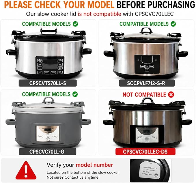 Glass Replacement oval Lid for 7Qt CrockPot Slow Cooker Modles CPSCVC70LL,SCCPVLF712-S-BR and CPSCVTS70LL-S
