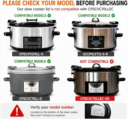 Glass Replacement oval Lid for 7Qt CrockPot Slow Cooker Modles CPSCVC70LL,SCCPVLF712-S-BR and CPSCVTS70LL-S