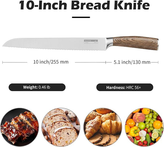 ZHANG XIAO QUAN Serrated Bread Knife 10", German Stainless Steel Bread Knife, Sourdough Cutter for Slicing Homemade Bagels & Cake