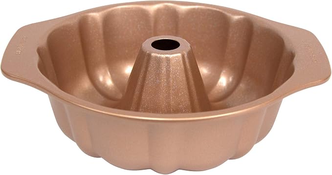 casaWare Fluted Cake Pan 9.5-inch (10-Cup) Ceramic Coated NonStick (Rose Gold Granite)