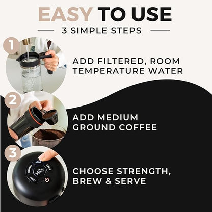 VINCI Express Cold Brew, Electric Cold Brew Coffee Maker in 10 Minutes, Glass Carafe, 3 Brew Strength Settings & Cleaning Cycle, Easy to Use & Clean 1.4 Liters Push Button Control