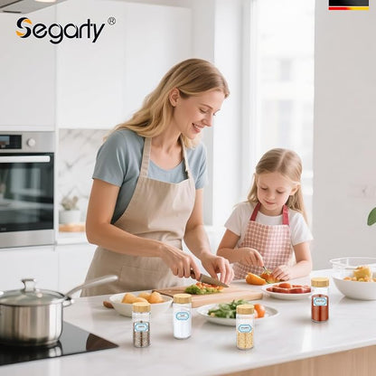 Segarty 4oz Spice Jars with Bamboo Shaker Lids, 6 PCS 120ml Round Condiment Containers, Empty Glass Seasoning Organizers Spices Cereal Storage Set, Salt and Pepper Shakers with 7 Stickers and 1 Brush