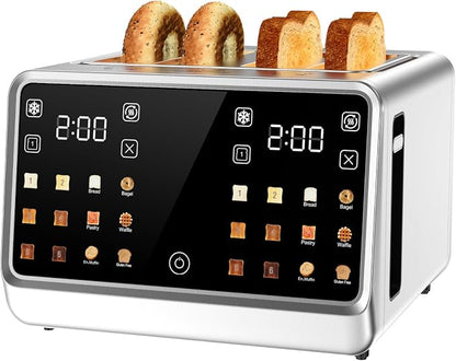 4-Slice Smart Toaster, 1800W Digital Touchscreen with Dual-Zone Control, 1.5" Extra-Wide Slots for Bagels & Thick Bread, 6 Browning Levels & 6 Presets, Single-Slot Energy Saving, Defrost/Reheat