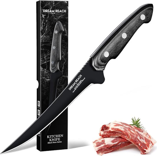 Dream Reach Fish Fillet Knife - Sharp Deboning Poultry and Meat Boning Knife Kitchen BBQ, Professional Fish Knives with Full Tang Handle