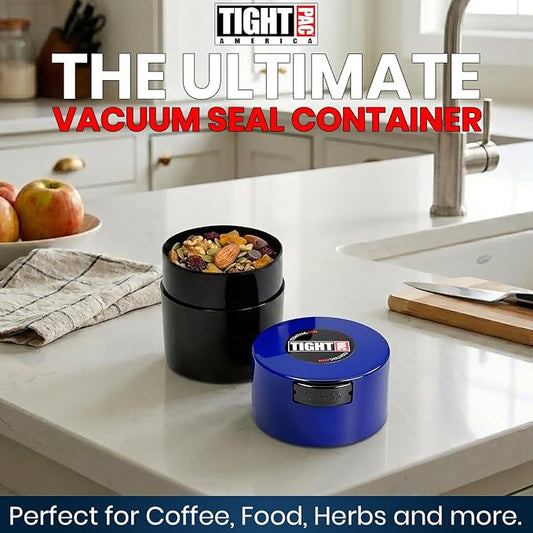 Tightvac - Premium Airtight Herb Storage Container - Holds ½ oz to 3 ounces - Keep Your Herbs and Dry Goods Fresh and Flavorful. Black Blue